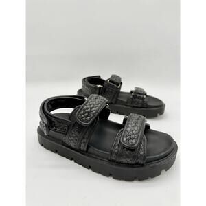 H&M Black Faux Leather Braided Hook & Loop Chunky Gladiator Sandals Women's 8.5